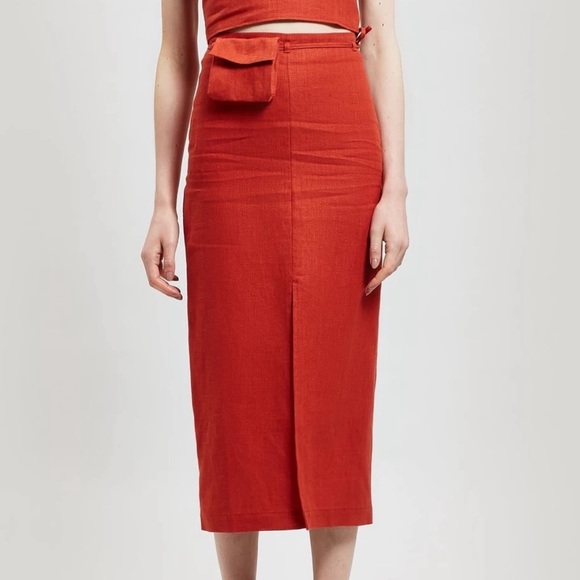 PALOMA WOOL Aquila Red Linen Skirt and Crop Top 34 XS - Picture 5 of 16